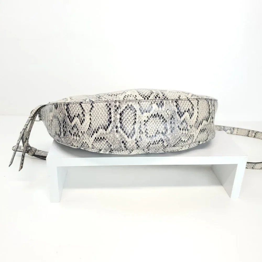 J.jill Leather Crossbody Crescent Bag In Grey, Snake
